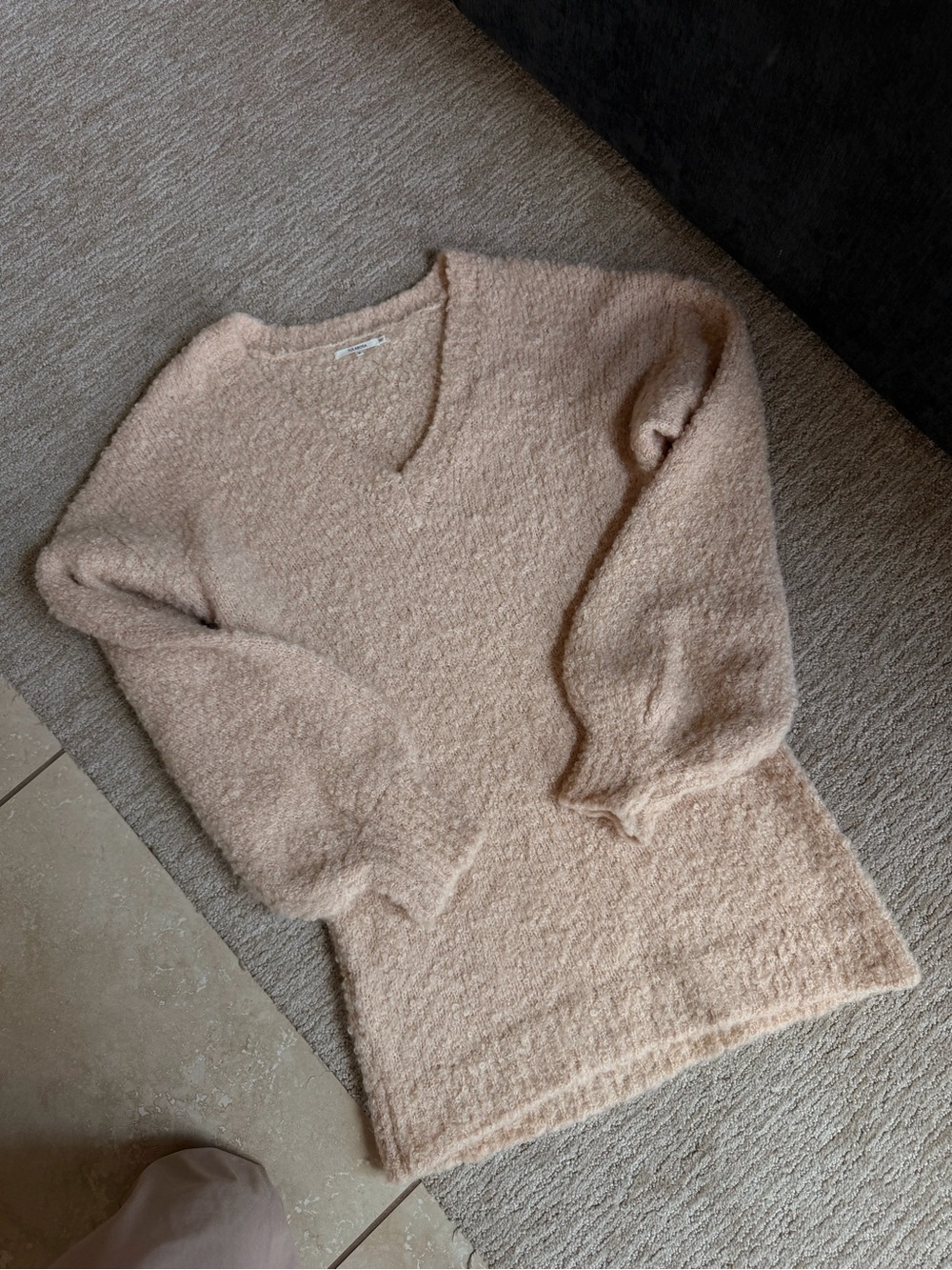 Tularosa Soft Bouclé V-Neck Sweater in Light Blush